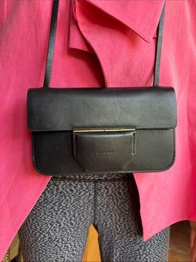 All Saints Black Leather Crossbody with Front Patch Pocket